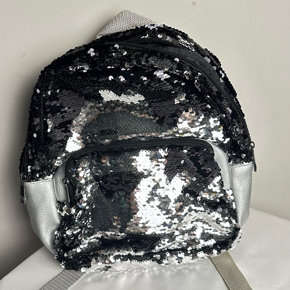 Sequin Mini Backpack - Black & Silver